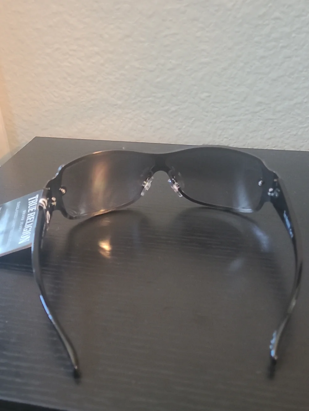 True Religion Black Shield Sunglasses with Smoke Lenses